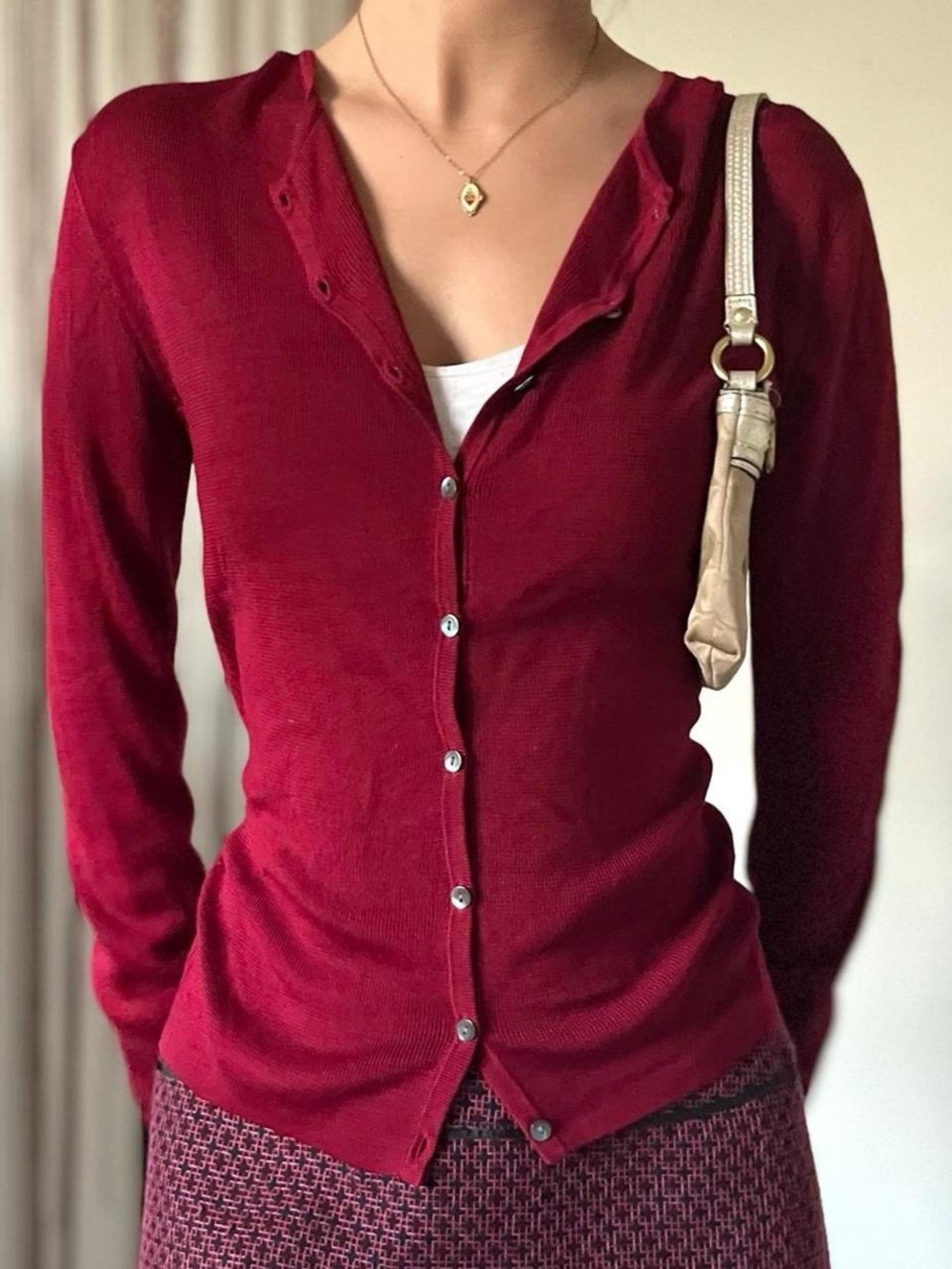 ann taylor 100% silk long sleeve red cardigan